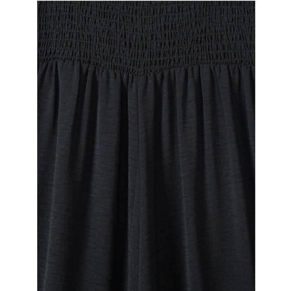 Black Jumpsuit Slant Pocket Wide Leg Shirred Bodice Straps Square Neck - Picture 8 of 13